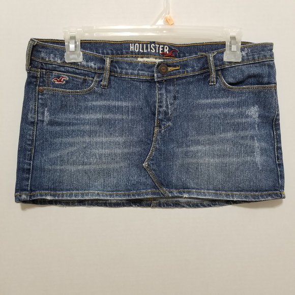 Hollister skirt 5 distressed denim jean micro mini whiskered Y2K low rise